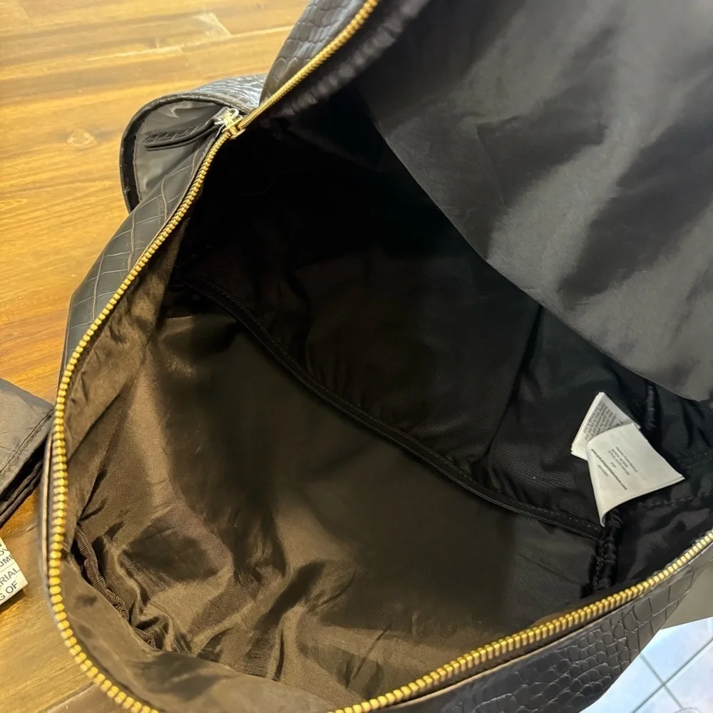 Petunia Pickle Bottom Black Faux Croc Diaper Bag Backpack Pad Wipes Container